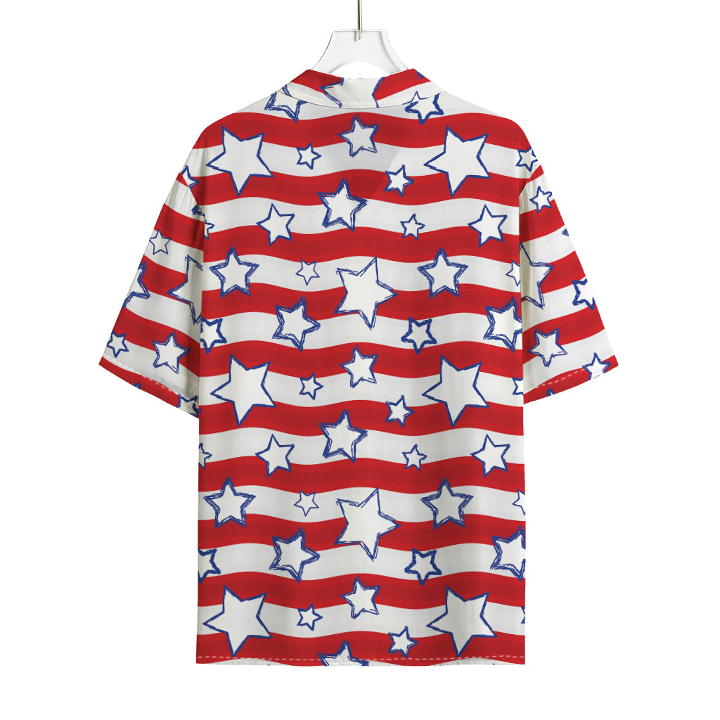 Fourth of July USA Star Pattern Print Rayon Hawaiian Shirt