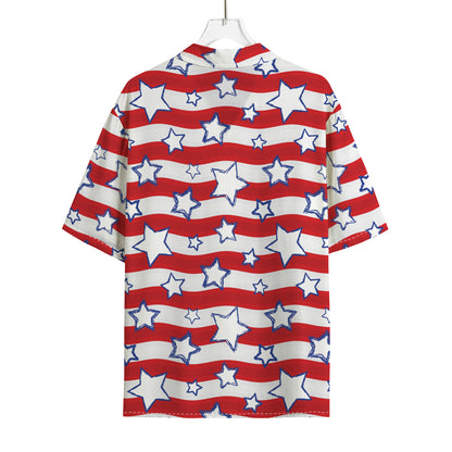 Fourth of July USA Star Pattern Print Rayon Hawaiian Shirt