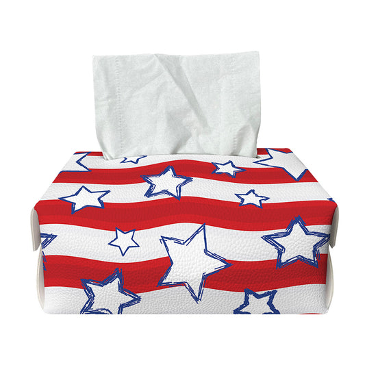 Fourth of July USA Star Pattern Print Rectangle Tissue Box Cover