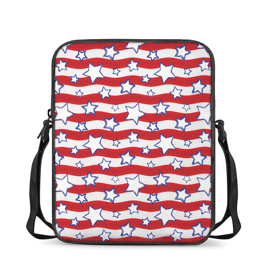 Fourth of July USA Star Pattern Print Rectangular Crossbody Bag