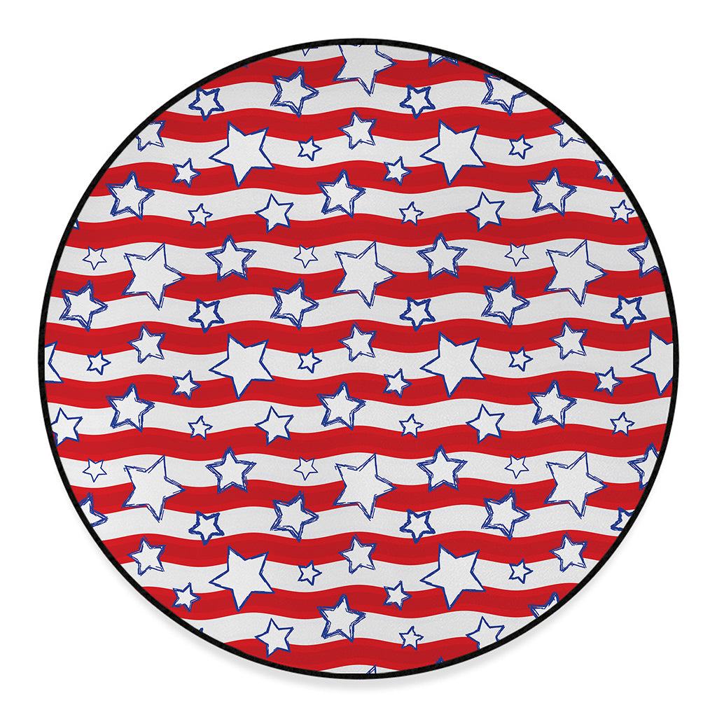 Fourth of July USA Star Pattern Print Round Floor Mat