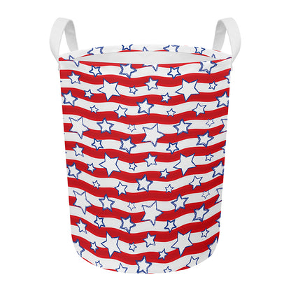 Fourth of July USA Star Pattern Print Round Laundry Basket