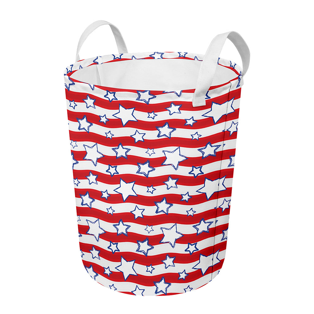 Fourth of July USA Star Pattern Print Round Laundry Basket