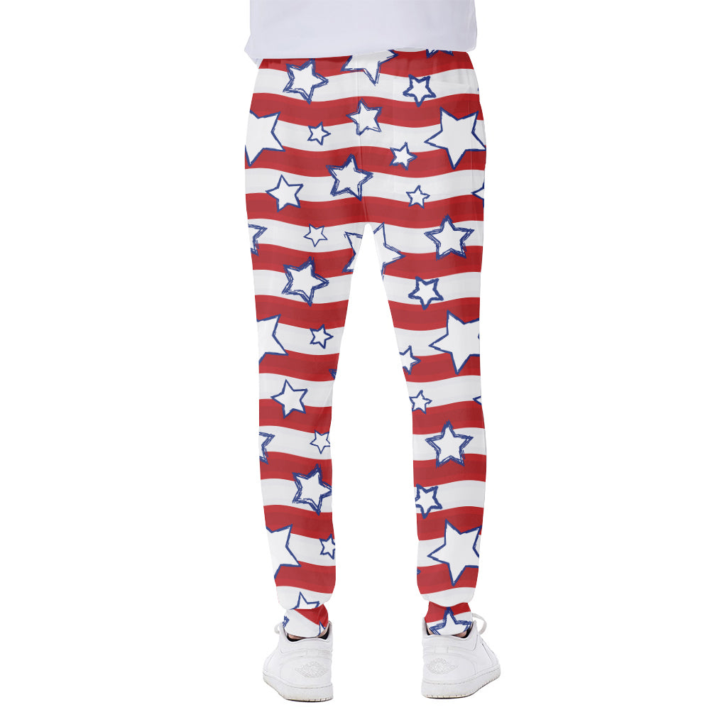 Fourth of July USA Star Pattern Print Scuba Joggers