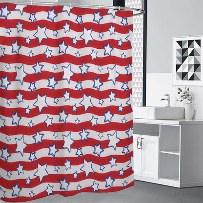 Fourth of July USA Star Pattern Print Shower Curtain
