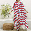 Fourth of July USA Star Pattern Print Silk V-Neck Kaftan Dress
