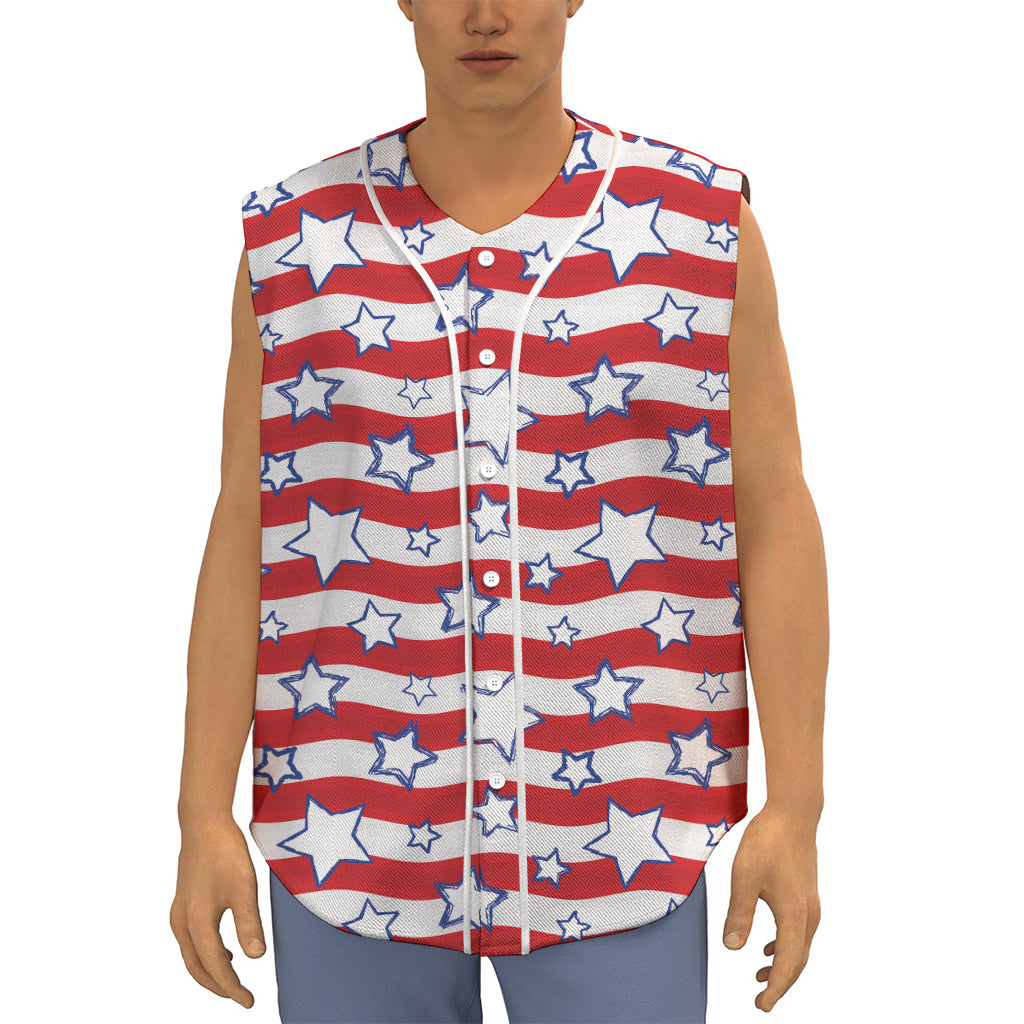 Fourth of July USA Star Pattern Print Sleeveless Baseball Jersey