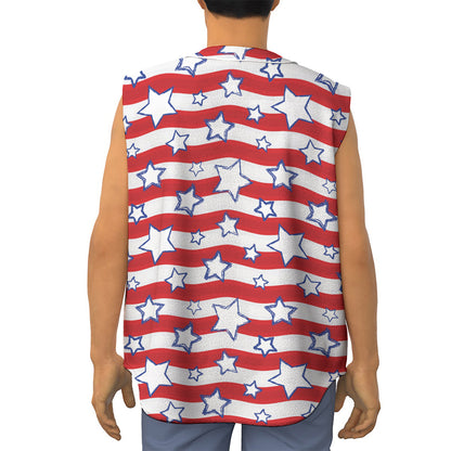 Fourth of July USA Star Pattern Print Sleeveless Baseball Jersey