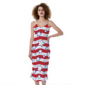 Fourth of July USA Star Pattern Print Slim Fit Midi Cami Dress