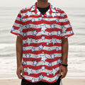 Fourth of July USA Star Pattern Print Textured Short Sleeve Shirt