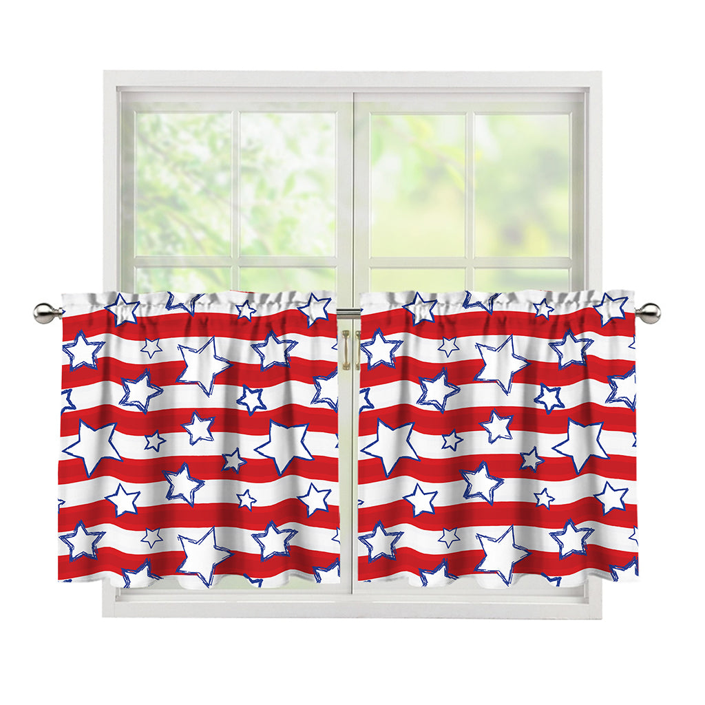 Fourth of July USA Star Pattern Print Tier Curtains