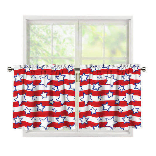 Fourth of July USA Star Pattern Print Tier Curtains
