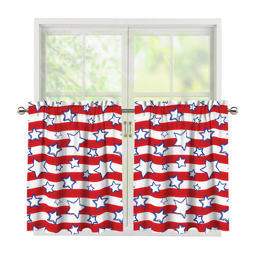 Fourth of July USA Star Pattern Print Tier Curtains