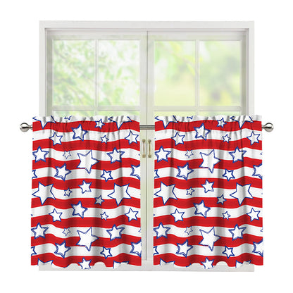 Fourth of July USA Star Pattern Print Tier Curtains