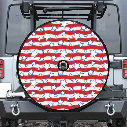 Fourth of July USA Star Pattern Print Tire Cover With Camera Hole