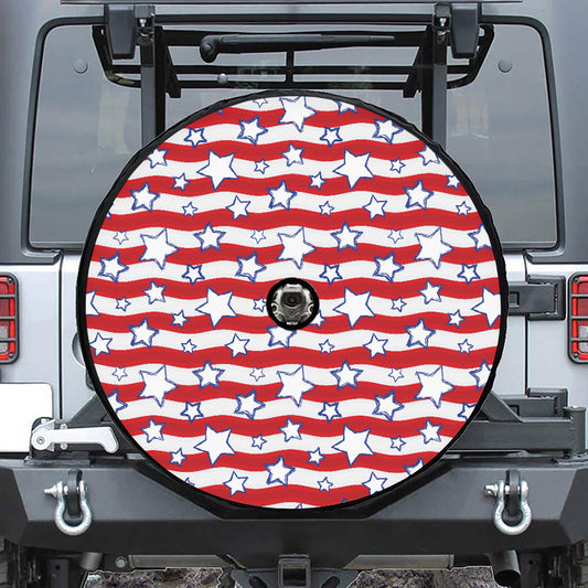 Fourth of July USA Star Pattern Print Tire Cover With Camera Hole