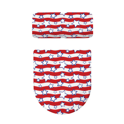 Fourth of July USA Star Pattern Print Toilet Lid And Tank Cover Set
