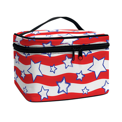 Fourth of July USA Star Pattern Print Travel Makeup Bag