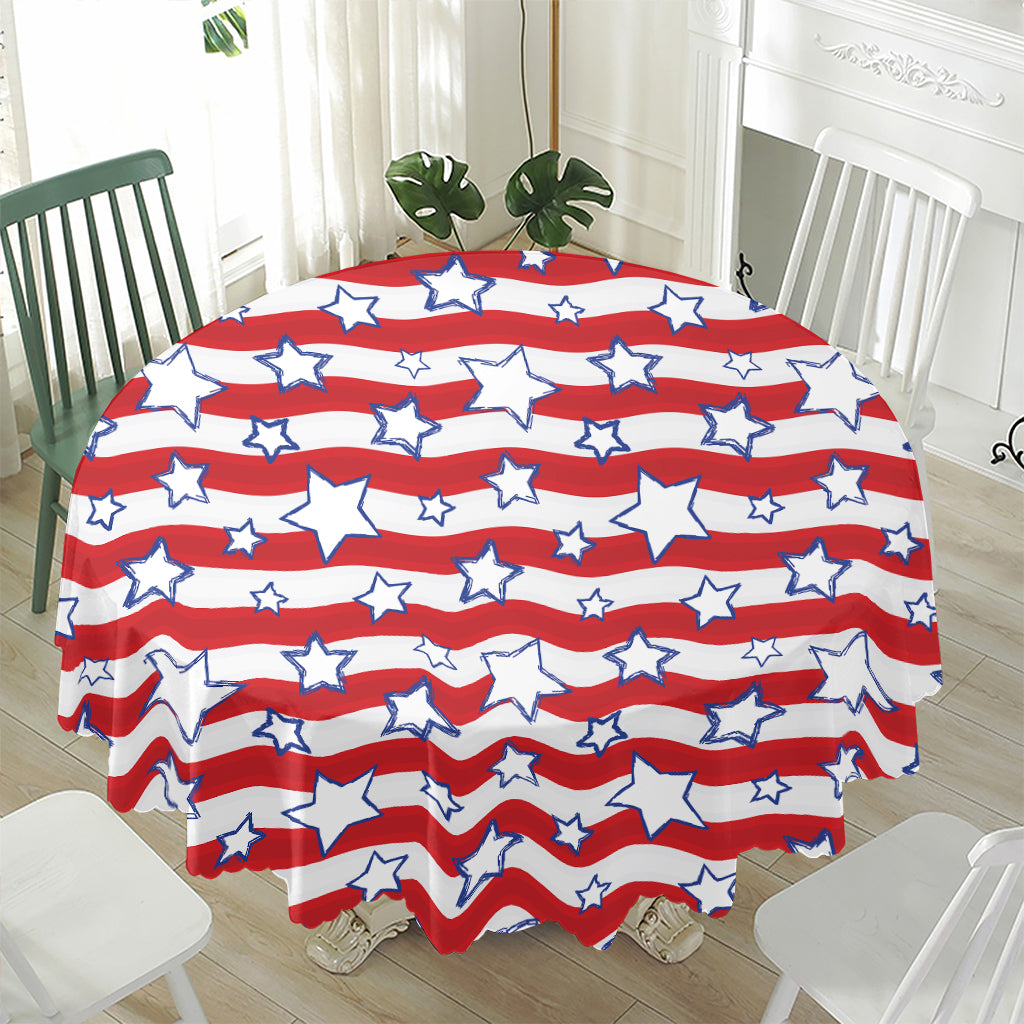 Fourth of July USA Star Pattern Print Waterproof Round Tablecloth