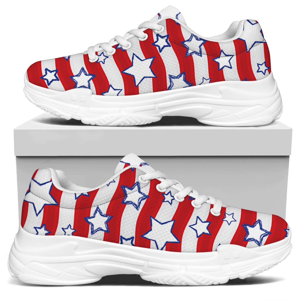 Fourth of July USA Star Pattern Print White Chunky Shoes