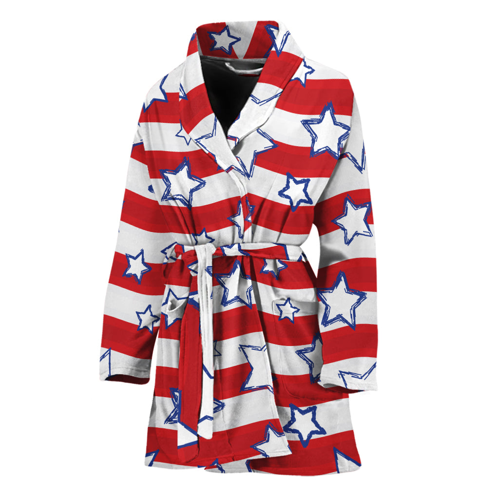Fourth of July USA Star Pattern Print Women's Bathrobe