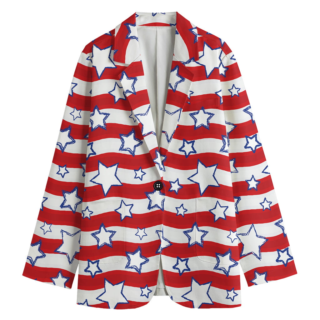 Fourth of July USA Star Pattern Print Women's Blazer