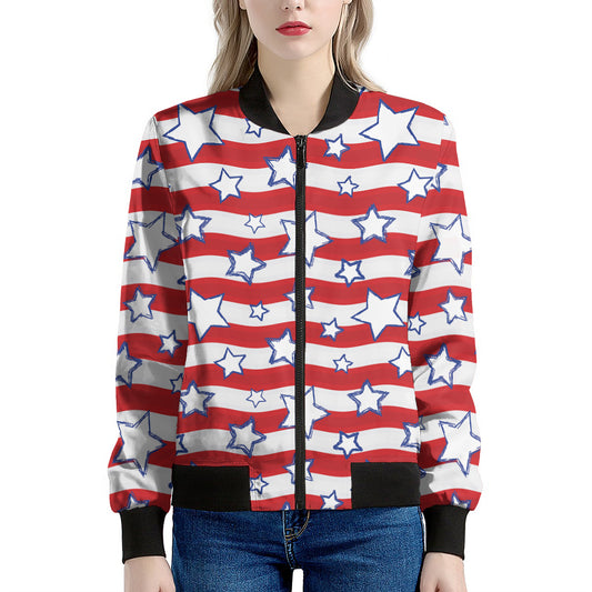 Fourth of July USA Star Pattern Print Women's Bomber Jacket