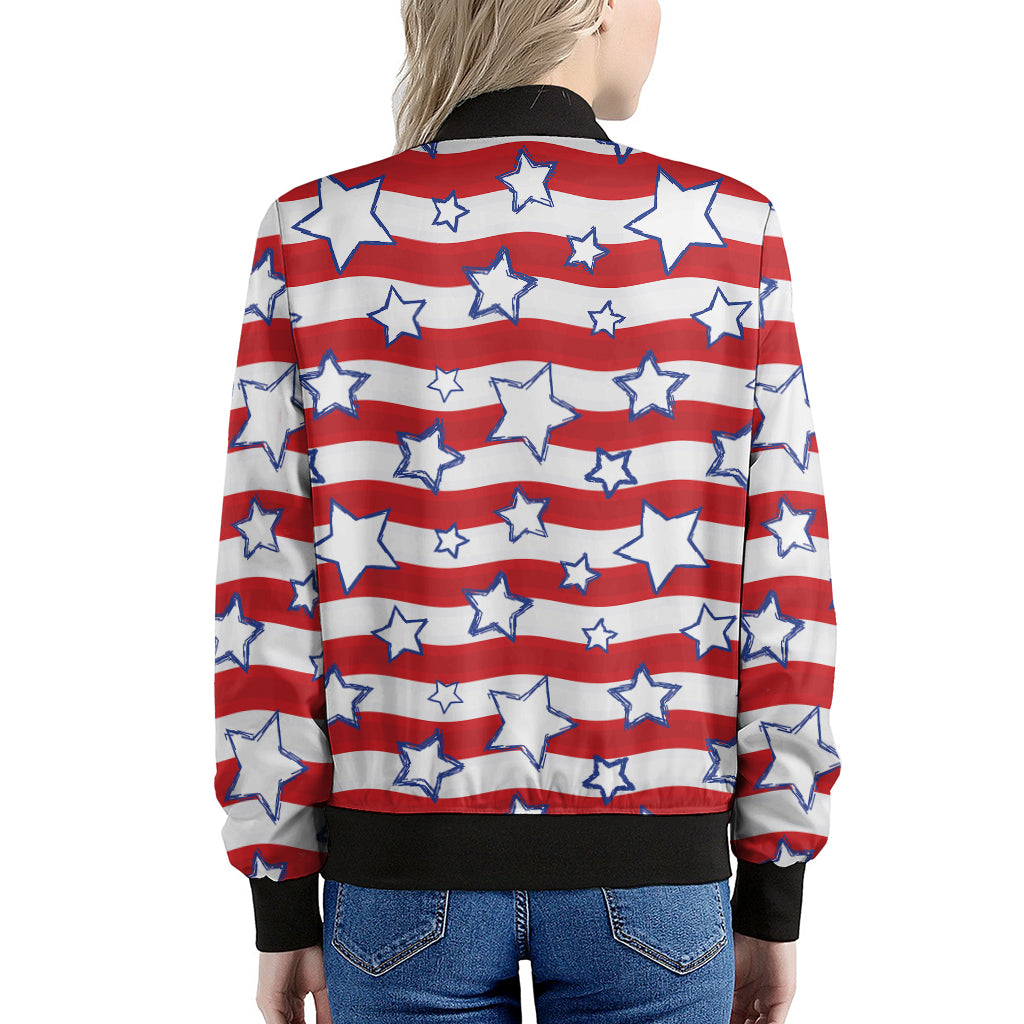 Fourth of July USA Star Pattern Print Women's Bomber Jacket