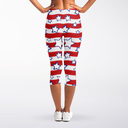 Fourth of July USA Star Pattern Print Women's Capri Leggings