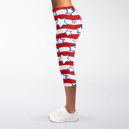 Fourth of July USA Star Pattern Print Women's Capri Leggings