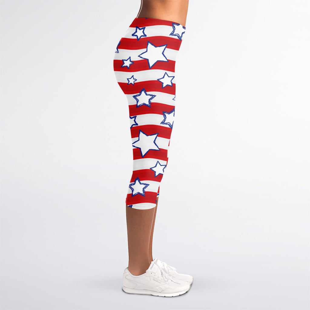 Fourth of July USA Star Pattern Print Women's Capri Leggings