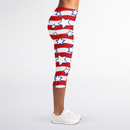 Fourth of July USA Star Pattern Print Women's Capri Leggings