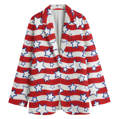 Fourth of July USA Star Pattern Print Women's Cotton Blazer