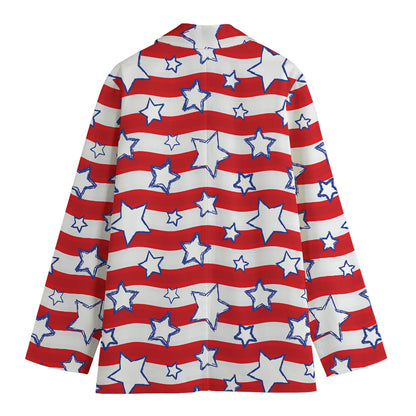 Fourth of July USA Star Pattern Print Women's Cotton Blazer