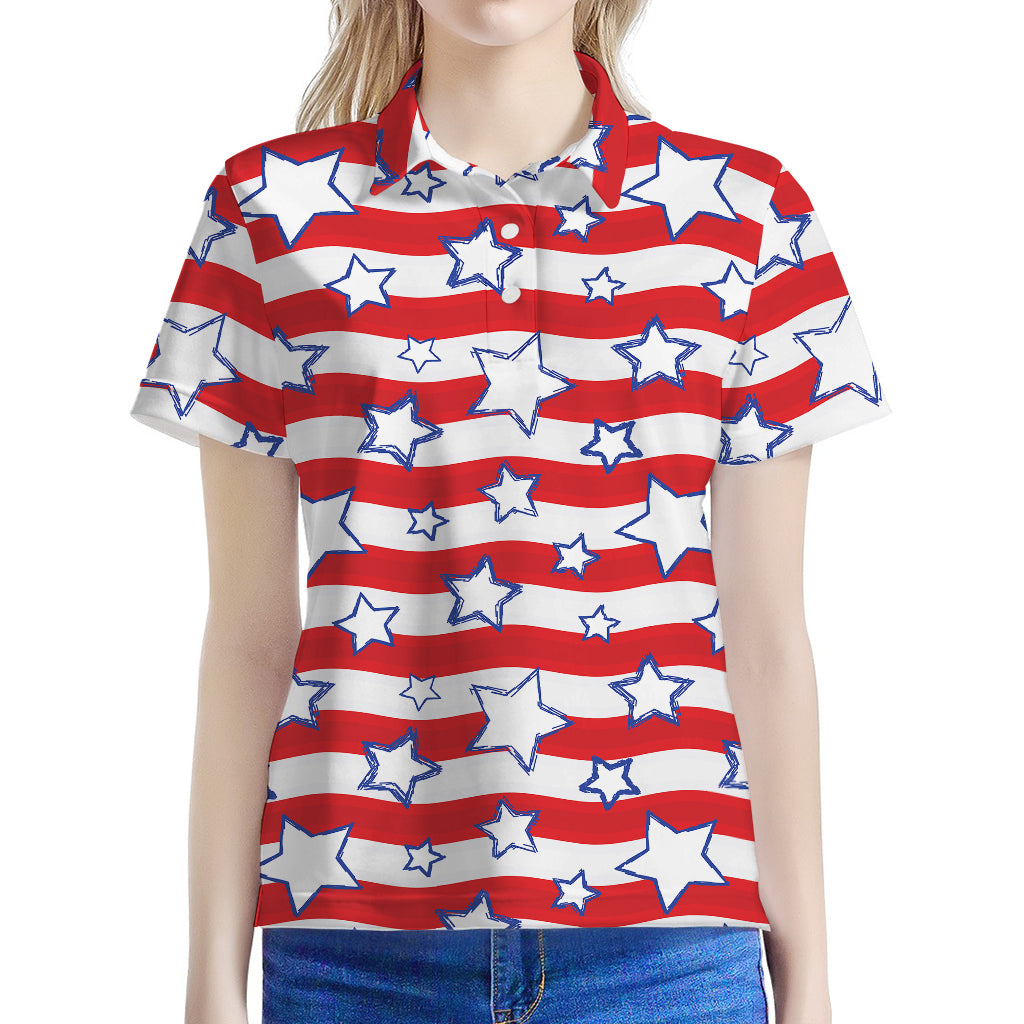 Fourth of July USA Star Pattern Print Women's Polo Shirt
