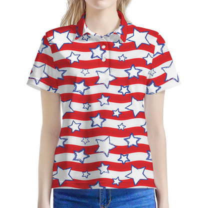 Fourth of July USA Star Pattern Print Women's Polo Shirt