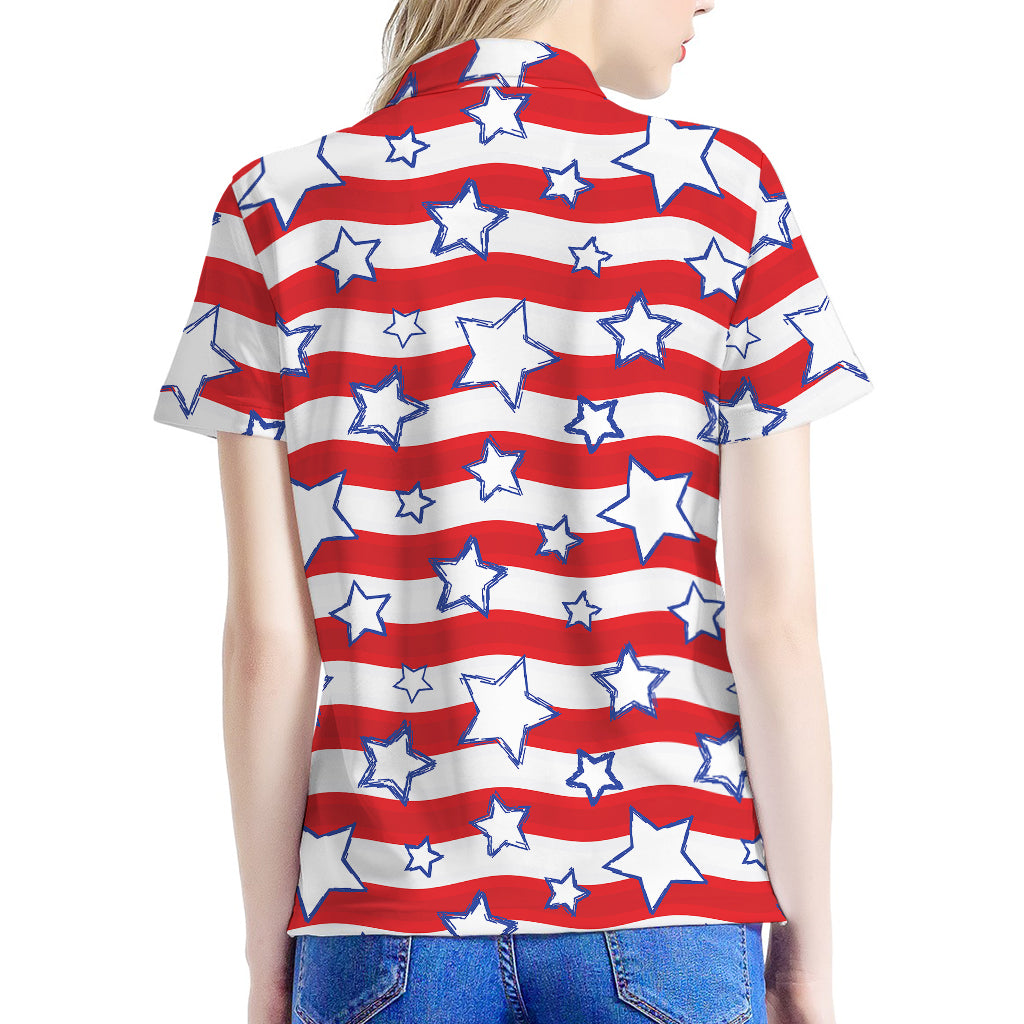 Fourth of July USA Star Pattern Print Women's Polo Shirt