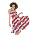 Fourth of July USA Star Pattern Print Sleeveless Knee Length Dress
