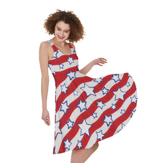 Fourth of July USA Star Pattern Print Women's Sleeveless Dress