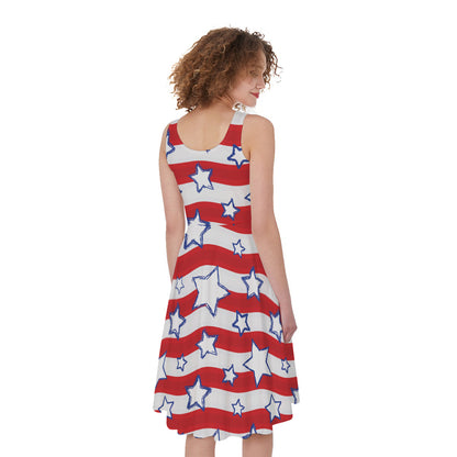Fourth of July USA Star Pattern Print Women's Sleeveless Dress