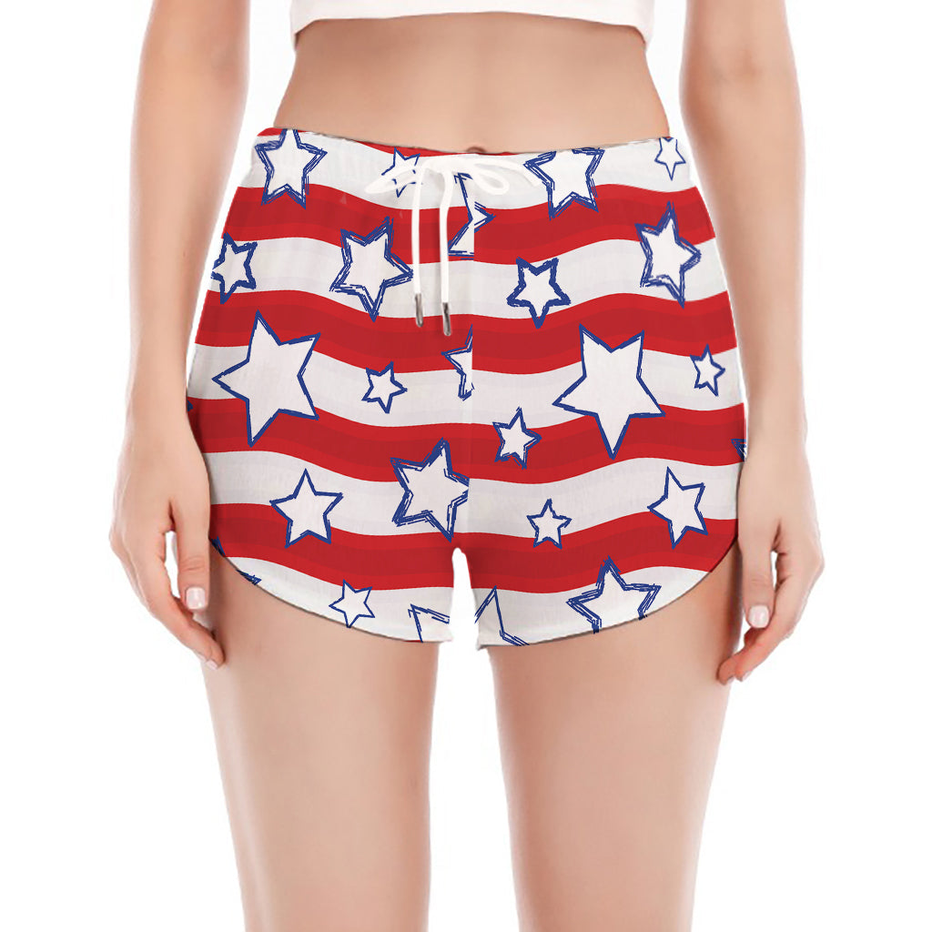 Fourth of July USA Star Pattern Print Women's Split Running Shorts