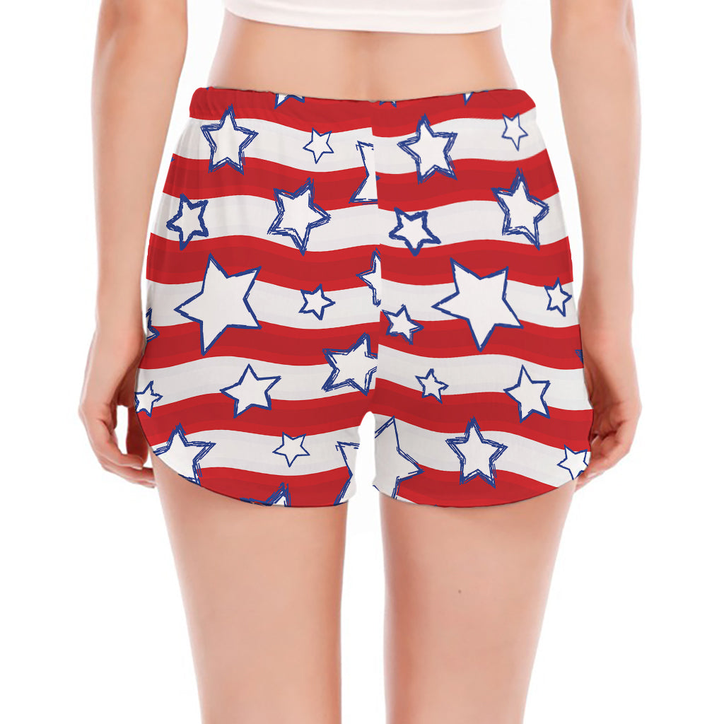 Fourth of July USA Star Pattern Print Women's Split Running Shorts