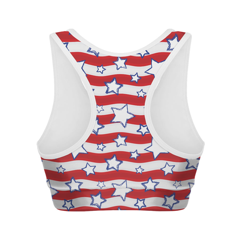 Fourth of July USA Star Pattern Print Women's Sports Bra