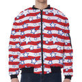 Fourth of July USA Star Pattern Print Zip Sleeve Bomber Jacket