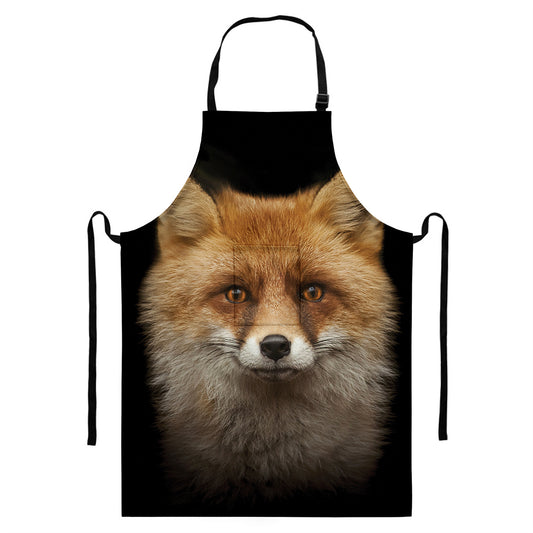 Fox Portrait Print Bib Apron With Pocket