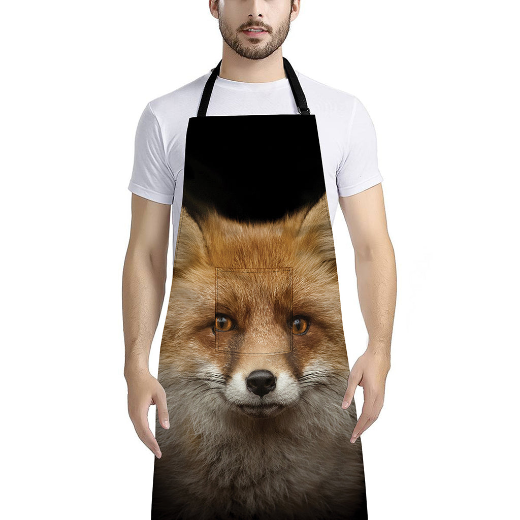 Fox Portrait Print Bib Apron With Pocket