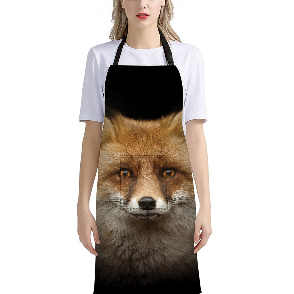 Fox Portrait Print Bib Apron With Pocket