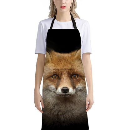 Fox Portrait Print Bib Apron With Pocket