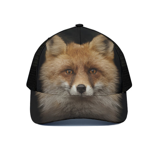 Fox Portrait Print Black Mesh Trucker Cap