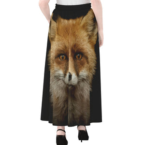 Fox Portrait Print Chiffon Maxi Skirt